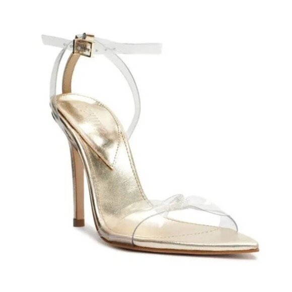 Schutz Elyda Vinyl & Metallic LeatherSandal - 7 / Gold - Picture 1 of 11